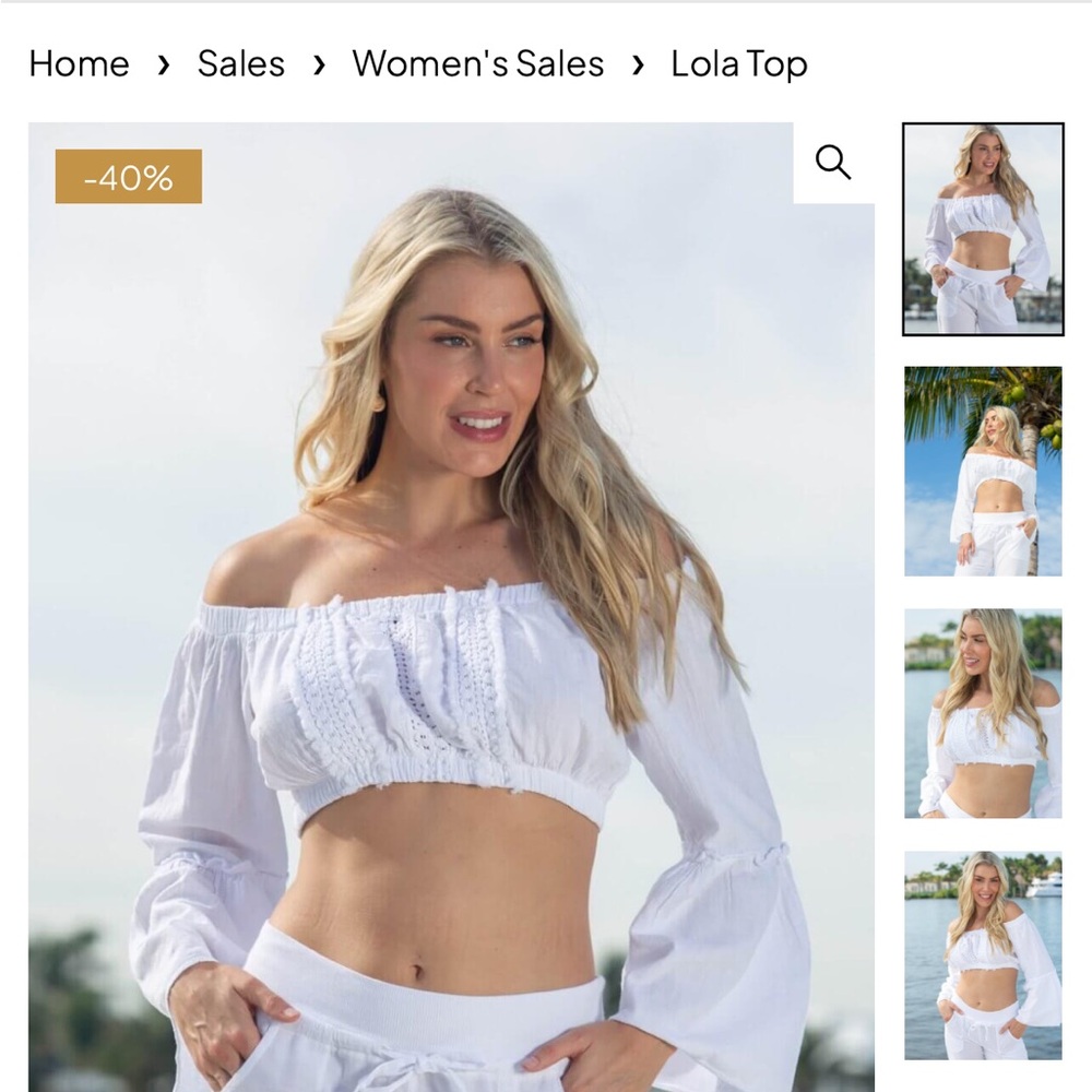 New Natural Cotton Lola Flare Off Shoulder Top High Waisted Shorts White Outfit - Picture 2 of 14